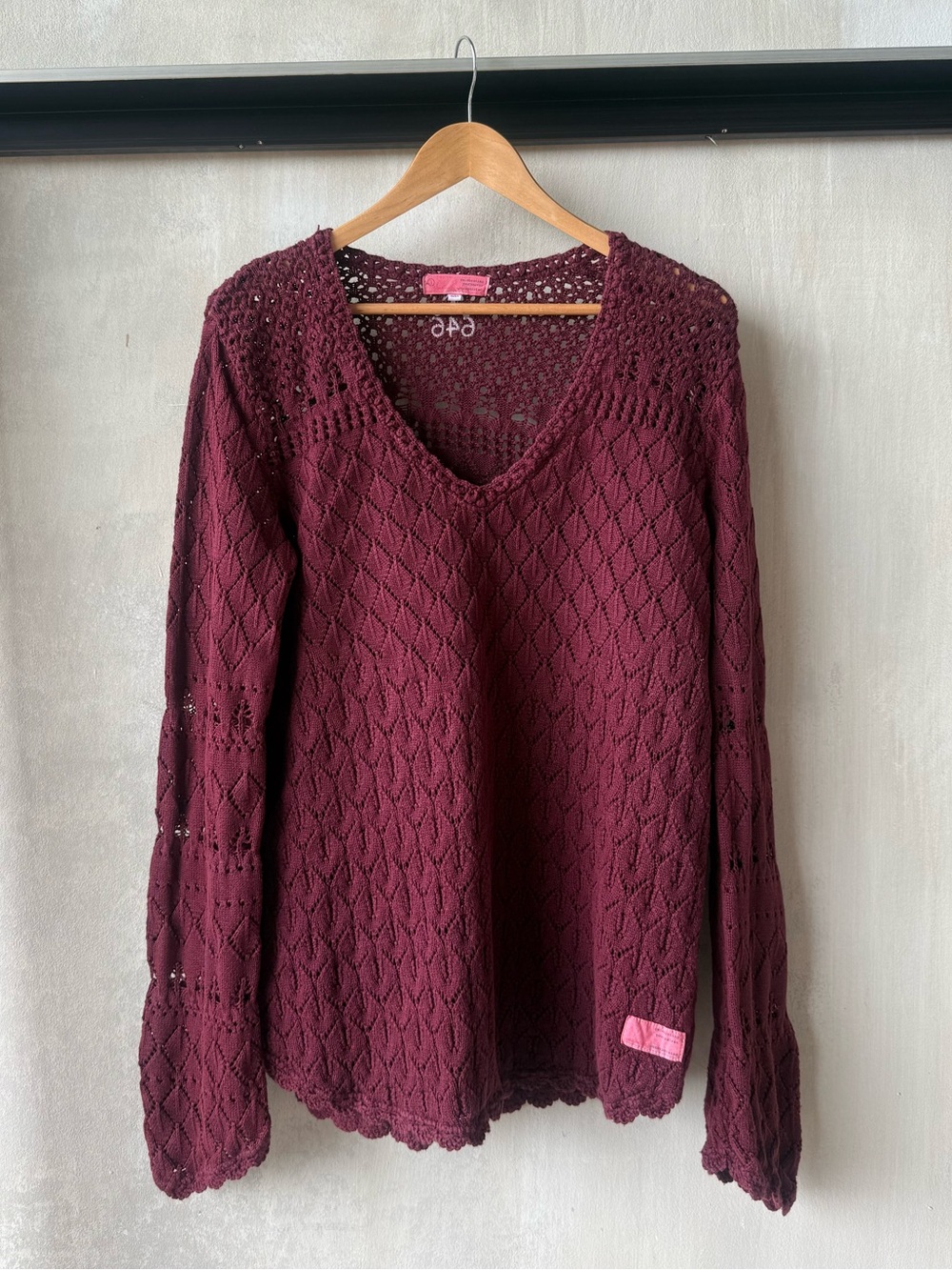 Women's Burgundy Knit V-Neck Sweater